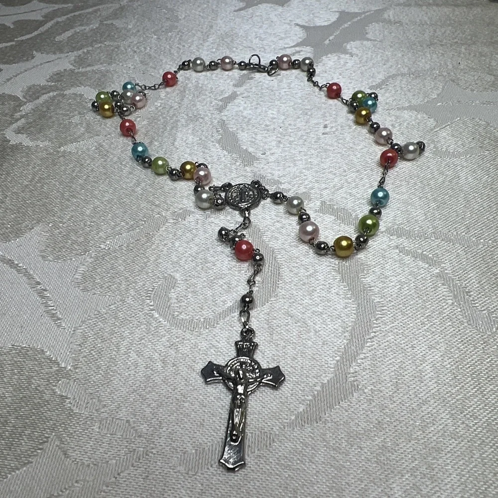 Lovely Rosary Bead Necklace or Bracelet, Silver Crucifix